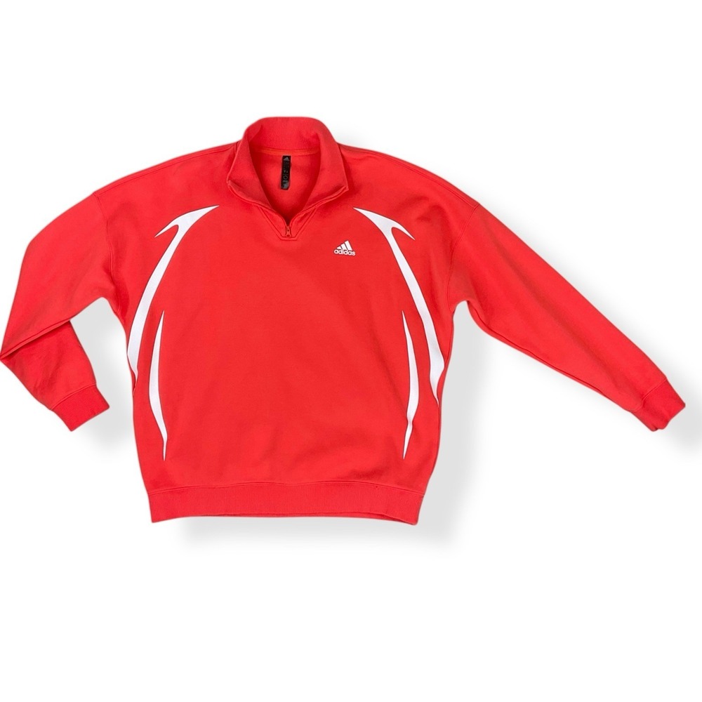 Adidas Sweatshirt Men Large Orange Long Sleeve Quarter Zip Colorblock EUC